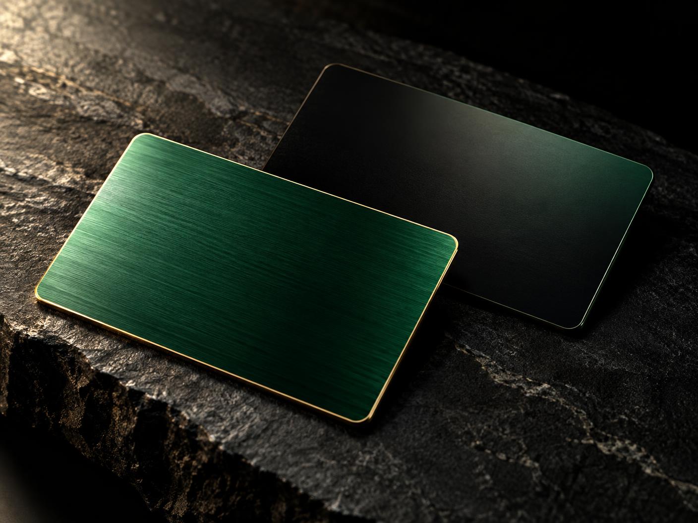 Premium metal GLENFORDEMPIRE payment cards resting on stone